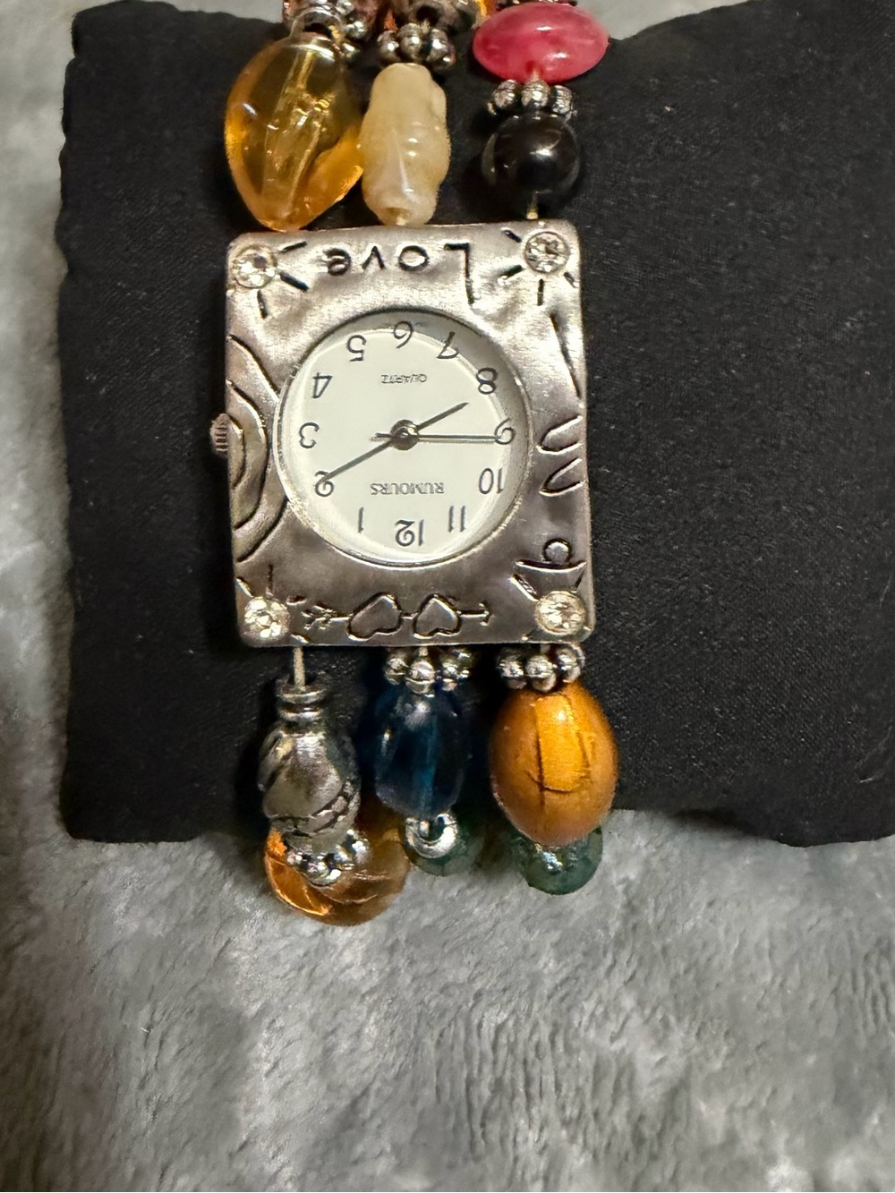 Beaded Heart Accent Women's Watch Bracelet - Multicolor